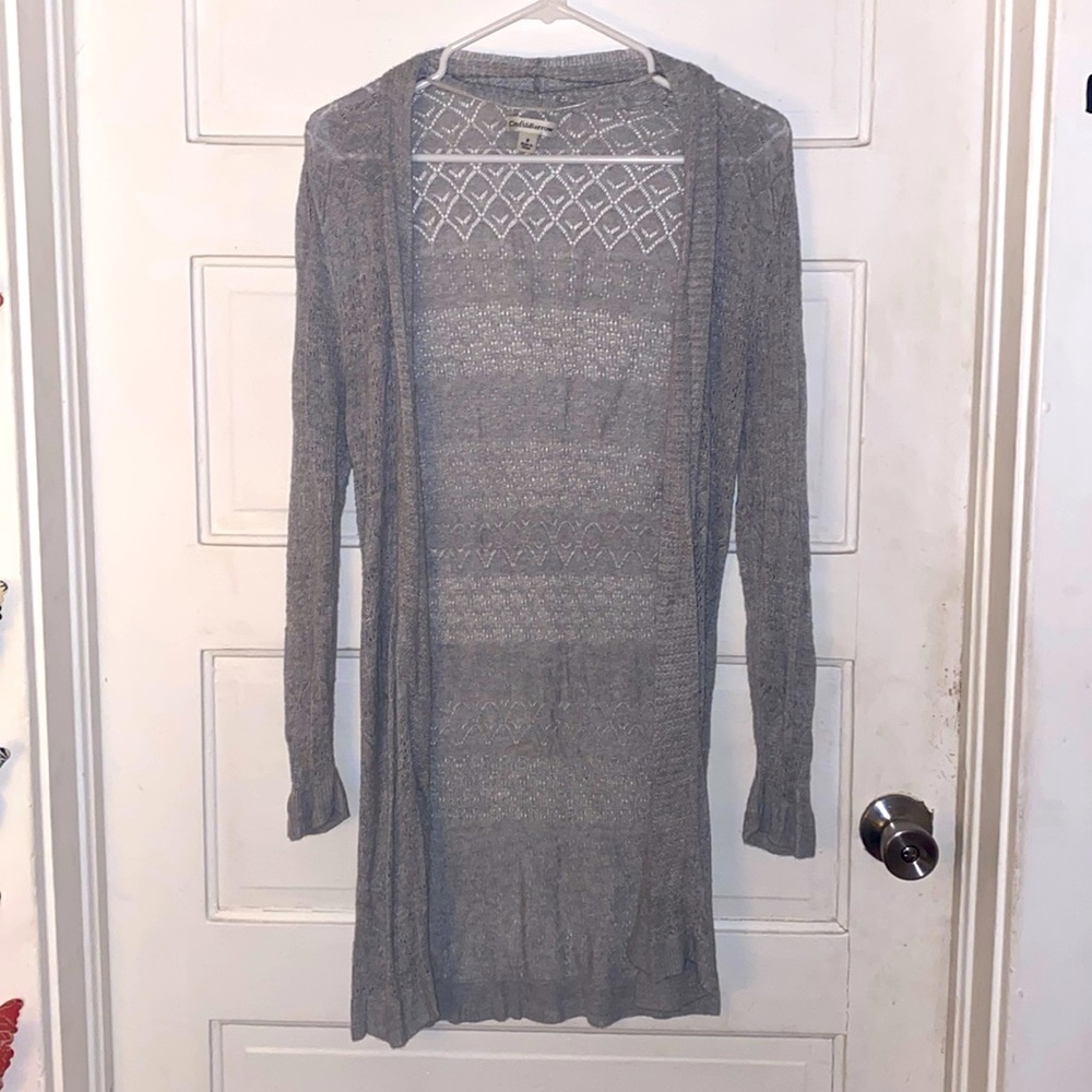 Croft and barrow brand crocheted gray long sweater